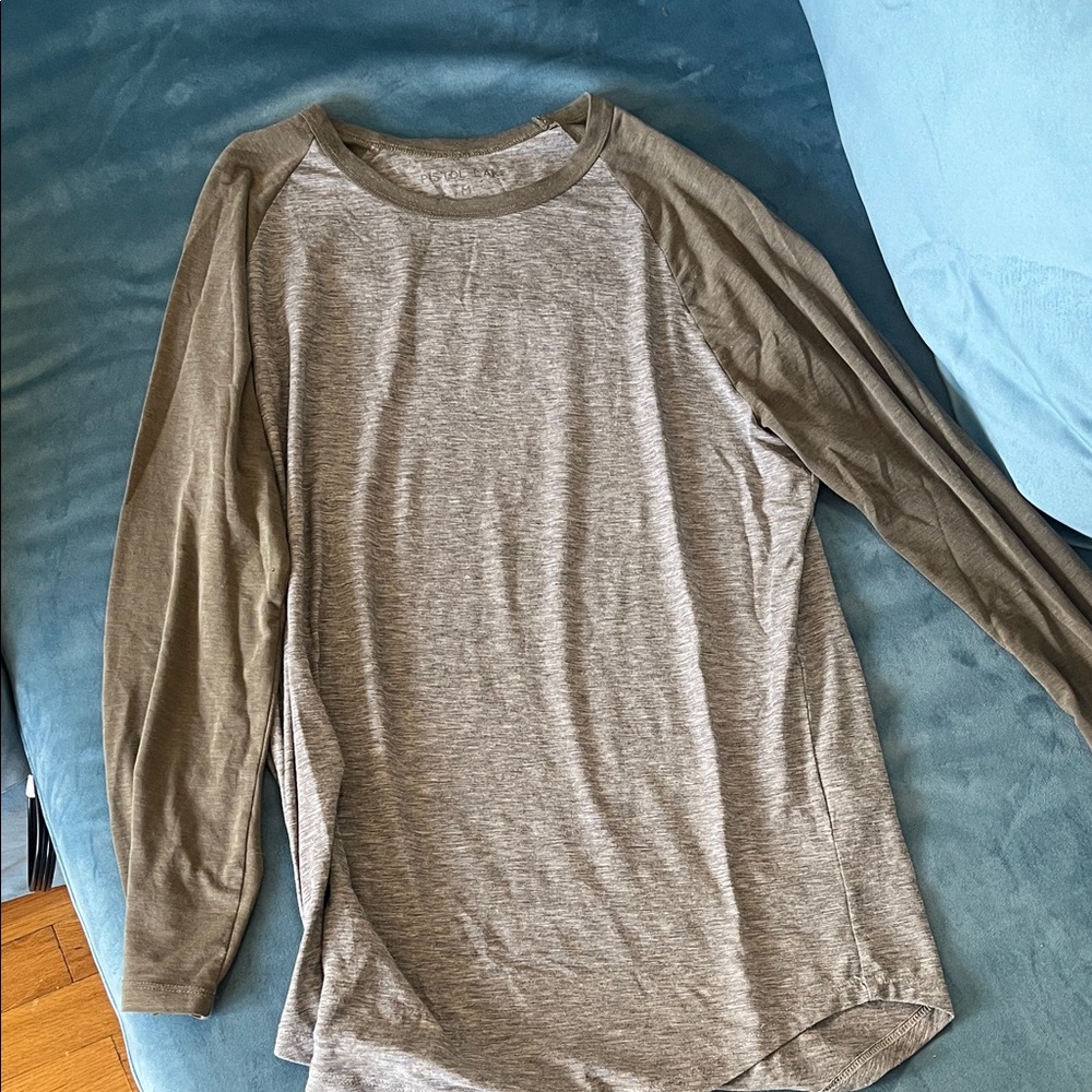 Heather Gray Raglan Tee with Olive Trim